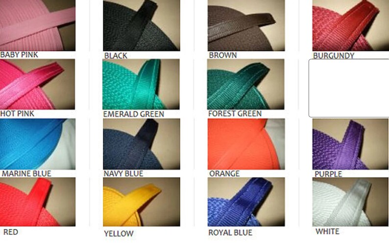Puede incluir: Una colecci&oacute;n de 15 correas de tejido de diferentes colores, cada una con un nombre de color diferente mostrado debajo.