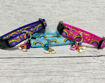 Rainbow Stars Cat, Kitten & Puppy Collar – Handmade with Charm and Matching Bell