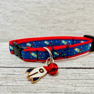 Rocket Space Galaxy cat collar Planet Solar System Moon Saturn Jupiter Venus Neptune Ribbon Kitten Cat Puppy Small Dog Collar includes CHARM