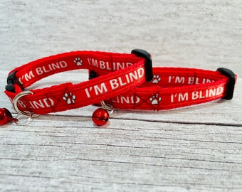 I'm Blind CAT *Choice of Colours & collar fastening* Ribbon Kitten Cat Puppy Small Dog Collar *Any Colour*