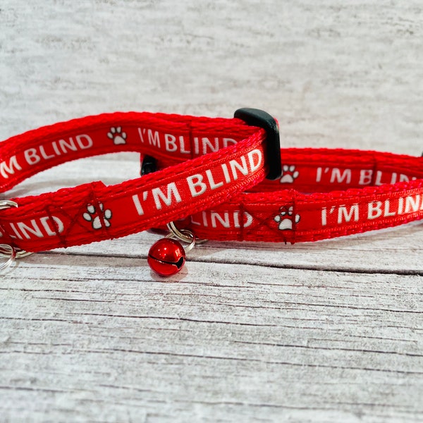 I'm Blind CAT *Choice of Colours & collar fastening* Ribbon Kitten Cat Puppy Small Dog Collar *Any Colour*