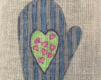 Snow House Christmas Ornament Handpainted 3 Hearts Design Needlepoint Canvas
