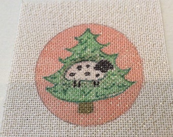 Snow House Christmas Ornament Handpainted 3 Hearts Design Needlepoint Canvas