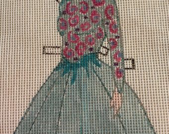Handpainted Paper Doll Ballgown Needlepoint Canvas