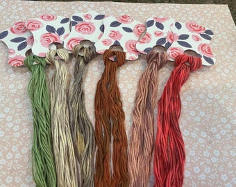 6 Skeins of Queen City Dye Company Overdyed Floss in Fall Colors #03252602