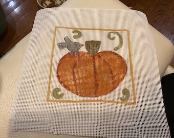 Handpainted Pumpkin and Crow Needlepoint Canvas