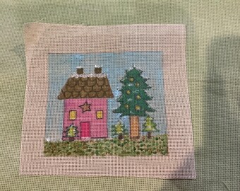 Handpainted Christmas Tree Ornament Needlepoint Canvas