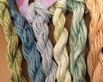 Grab Bag of 10 Skeins of Queen City Dye Company Overdyed Floss