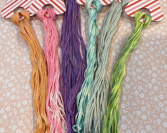 6 Skeins of Queen City Dye Company Overdyed Floss in Spring Colors #03262601