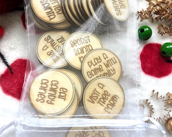 Advent Calendar Tokens for Family/Wooden Christmas Kids Bucket List Tokens/Christmas Activity Tokens/ Round Activity Countdown Coin Stocking