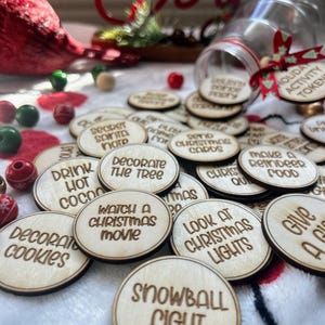 Christmas Activity Tokens for Family/Wooden Christmas Kids Bucket List Tokens/Advent Calendar Fillers/ Christmas Activity Countdown Coins