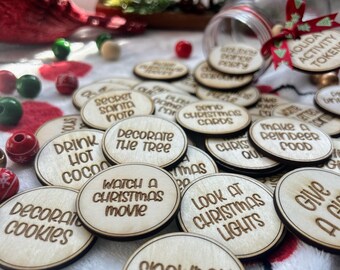Christmas Activity Tokens for Family/Wooden Christmas Kids Bucket List Tokens/Advent Calendar Fillers/ Round Activity Countdown Coins