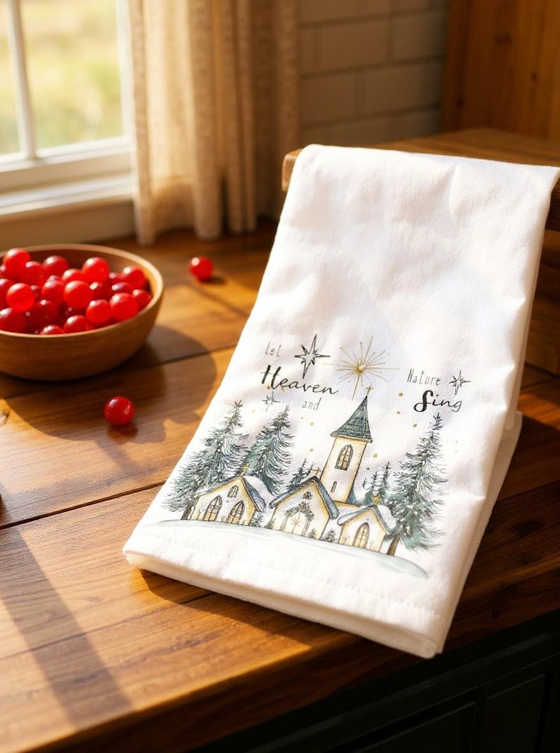 Christmas Church Kitchen Towel: Festive Holiday Decor image 1