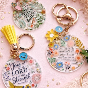 Christian Keychain Gift | Bible Verse Keychain | Floral Faith Keyring | Personalized Charm | Christian Gift for Women | Scripture Gift