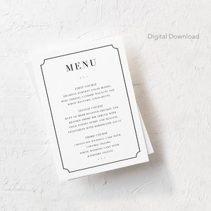 Editable Wedding Reception Menu Template, Digital Download, Printable, Event Menu, Stationery, Wedding Menu Sign, Classic Menu Card, 5x7