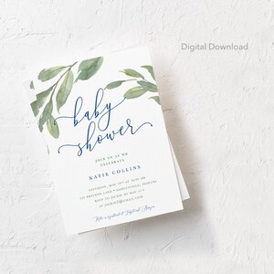 Editable Greenery Baby Shower Invitation Template, Digital Download, Printable, Leaves, Gender Neutral, Greenery, Boy, Girl, Sprinkle Invite