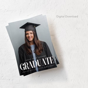 Anuncio de graduación, Descarga digital, Imprimible, Foto, 5x7, Graduado de secundaria, Graduado universitario