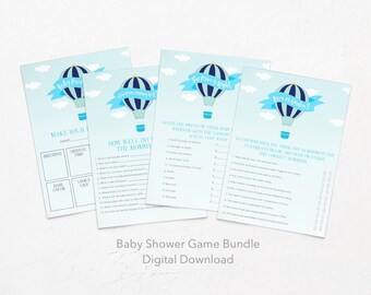 Hot Air Balloon Baby Shower Game Bundle, Digital Download, Set of 4 Games, Printable, Party Game, Instant Download, Baby Boy Shower