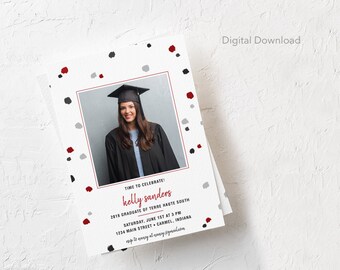 Confetti Graduation Invitation, Digital Download, Printable, Grad Announcement, Party Invite, High School Grad, College Grad