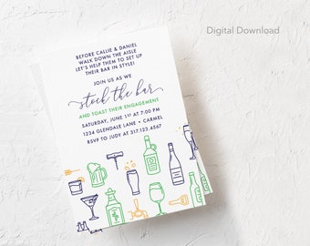 Editable Stock The Bar Party Invitation Template, Digital Download, Printable, Wedding Shower, Engagement Invite, Wine, Beer, Housewarming