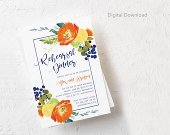 EDITABLE, Floral Rehearsal Dinner Invitation, Digital Download, Printable, 5x7, Wedding, Party Invite, Garden, Vibrant Flowers, Dinner Party