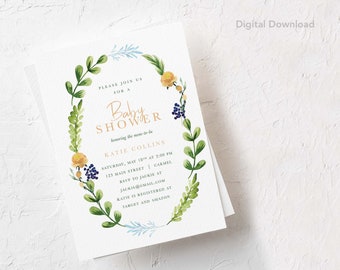 Bewerkbare Tuin Baby Douche Uitnodiging Sjabloon, Digitale Download, Sprinkle, Uitnodigen, Partij, Bloemen, Briefpapier, Afdrukbaar, Jongen, Meisje