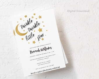 Bewerkbare Twinkle Star Baby Shower Uitnodiging Sjabloon, Digitale Download, Afdrukbaar, Sprinkle, Verjaardag, Jongen, Meisje, Gender Neutraal, Uitnodigen