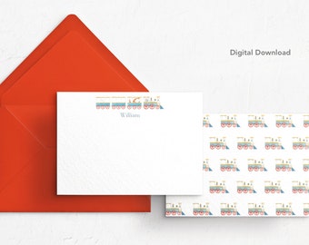 BEWERKBARE Train Note Card, Digitale Download, Afdrukbaar, Gepersonaliseerd, Briefpapier, Baby, Giraffe, Jongen, Bedankkaart, 4x6, Kwekerij