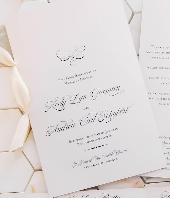 Classic Wedding Program With Ribbon Folded 8 5 X 11 Digital Etsy