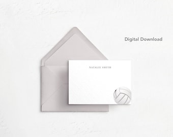 BEWERKBARE volleybal notitiekaart, digitale download, afdrukbaar, 4x6, gepersonaliseerde notitiekaart, briefpapier, bedankt, grijs, zwart, sport