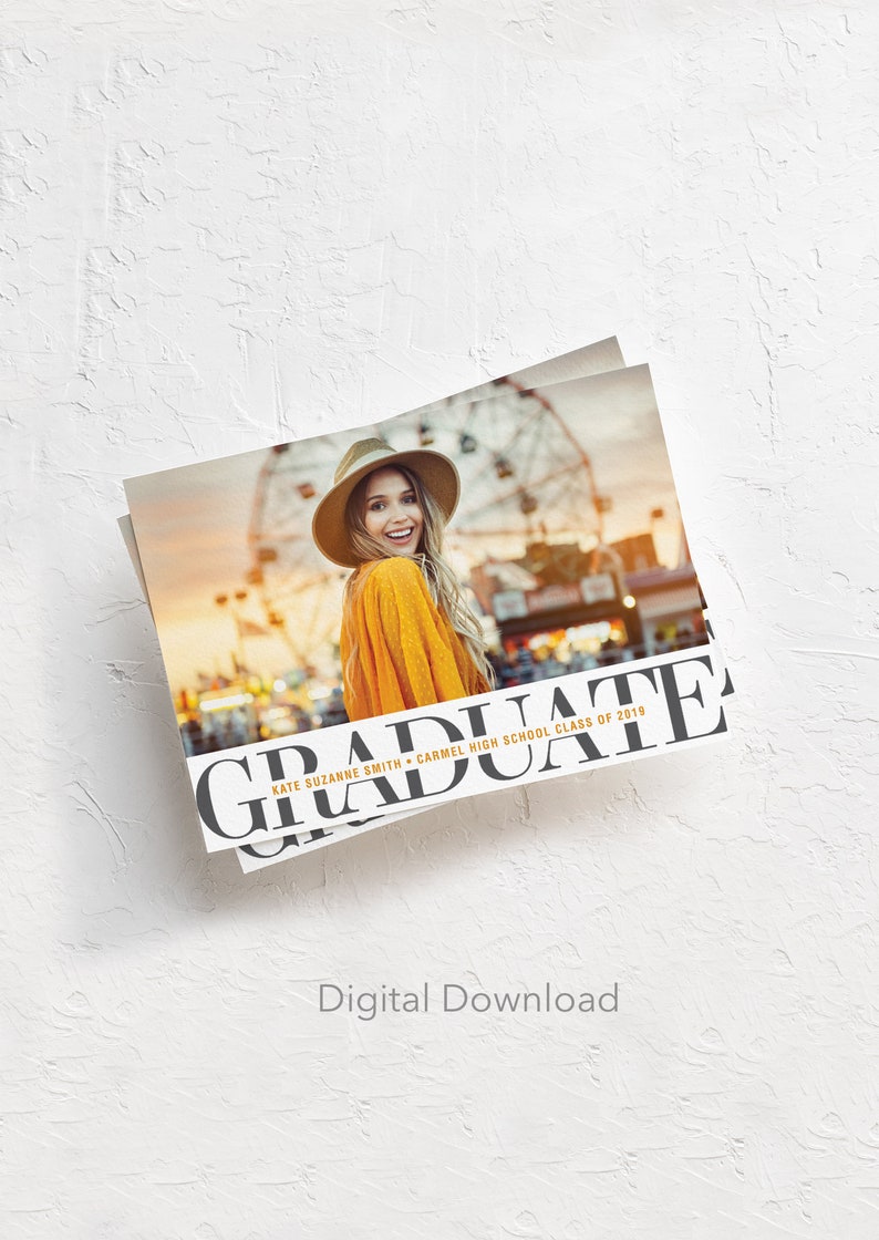 Graduation Announcement, Digital Download, Printable, Photo, 5x7, High School Graduate, College