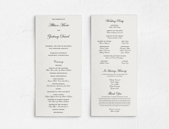 Classic Wedding Program 4 25 X 11 Digital Download Double Etsy
