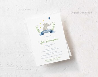 Bewerkbare Olifant Baby Douche Uitnodiging Sjabloon, Digitale Download, Afdrukbaar, Baby Jongen, Baby Meisje, Sprinkle, Uitnodigen, Briefpapier, Partij