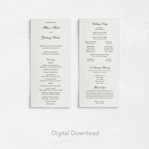 Editable Classic Wedding Program, 4.25 x 11, DIGITAL DOWNLOAD, Template, Traditional, Narrow, Elegant, Stationery, Bridal, Church