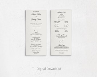 Bewerkbaar klassiek trouwprogramma, 4,25 x 11, DIGITALE DOWNLOAD, sjabloon, traditioneel, smal, elegant, briefpapier, bruids, kerk