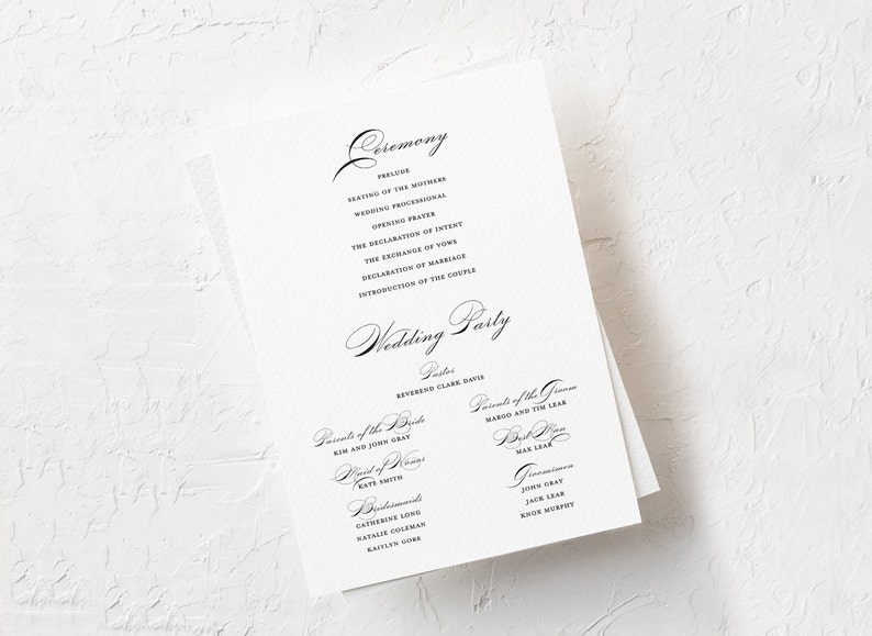 Editable Wedding Program Template, Digital Download, Printable, Classic ...