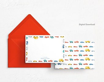 BEWERKBARE Car Note Card, Digitale Download, Afdrukbaar, Gepersonaliseerd, Briefpapier, Bedankt, Vrachtwagen, Taxi, Schoolbus, Land Rover, Kinderen, Jeugd