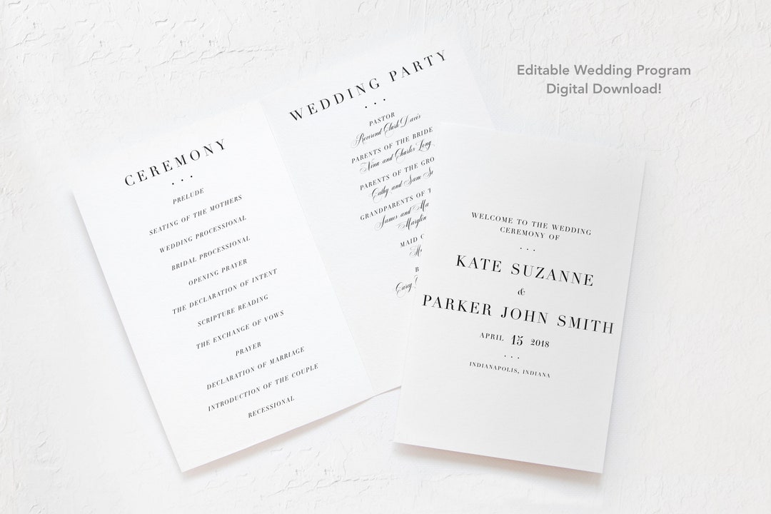 Editable Classic Wedding Program Template, Digital Download, Printable ...