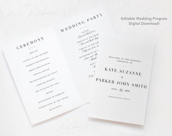 Bewerkbare klassieke trouwprogrammasjabloon, Digitale download, Afdrukbaar, Traditioneel, Boekje, 5.5x8.5, Gevouwen, Religieus, Eenvoudig, Modern