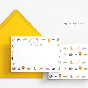 EDITIERBARE Tierkarte, digitaler Download, druckbar, personalisiert, Briefpapier, Löwe, Gepard, Flamingo, Zoo, Fisch, Zebra, Meer, Papagei
