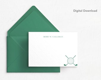 BEWERKBARE golfnotitiekaart, digitale download, afdrukbaar, 4x6, gepersonaliseerde notitiekaart, briefpapier, bedankt, groen, club, sport, preppy