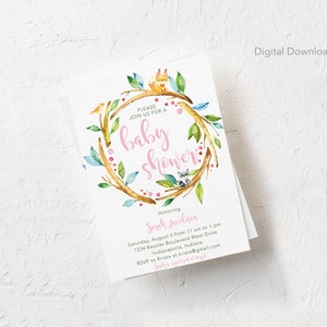 Editable Woodland Creature Baby Shower Invitation Template, Digital Download, Printable, Animal Party Invite, Sprinkle, Boy, Girl