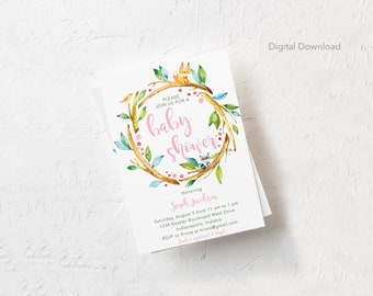 Bewerkbaar Woodland Creature Baby Shower Uitnodiging Sjabloon, Digitale Download, Afdrukbaar, Animal Party Invite, Sprinkle, Jongen, Meisje