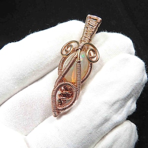 Natural Ethiopian Fire Opal Pendant – Rose Gold Wire Wrapped Necklace – October Birthstone Gift – Handmade Welo Opal Jewelry