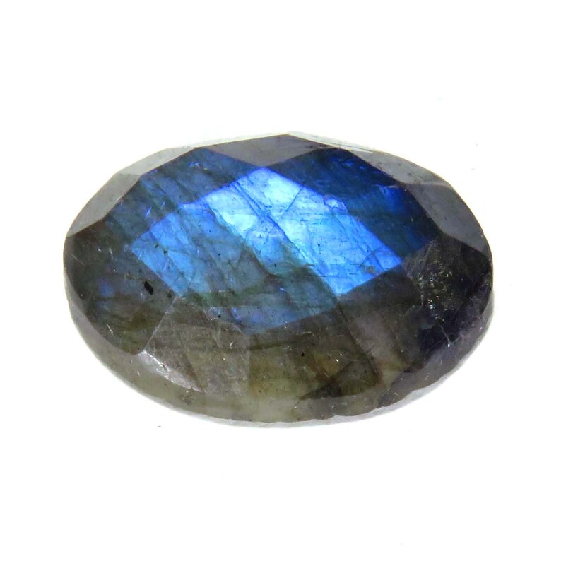 Labradorite Blue Flashy Fire Loose Semi Precious Gemstone Checker Cut Cabochon Blue Flashy Fire 15x20x6 mm Loose Gemstones Cut Labradorite.