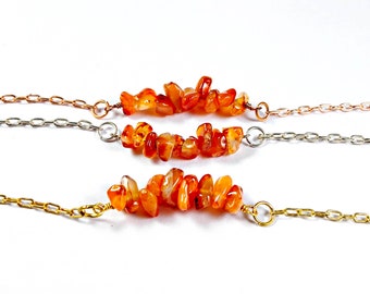 Raw Carnelian Crystal Bar Necklace: Chakra Healing Gift