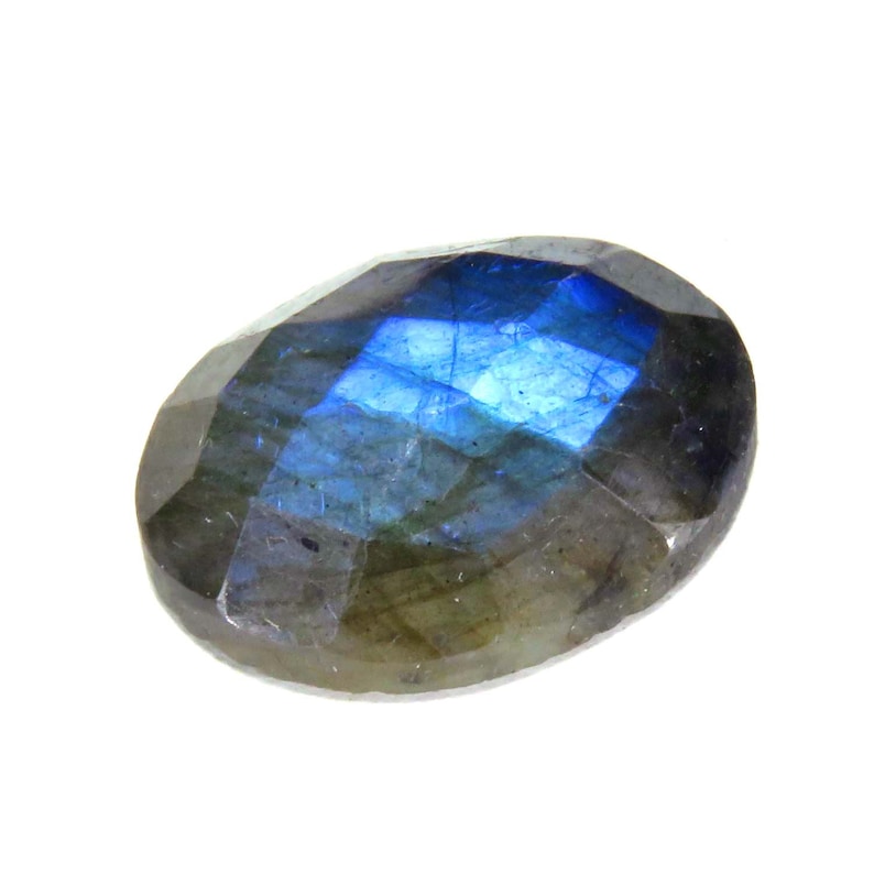 Labradorite Blue Flashy Fire Loose Semi Precious Gemstone Checker Cut Cabochon Blue Flashy Fire 15x20x6 mm Loose Gemstones Cut Labradorite.