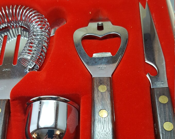 Deluxe Bar Set With Bar Aid, Retro 7 Pc Barware Set, 14 Cocktail