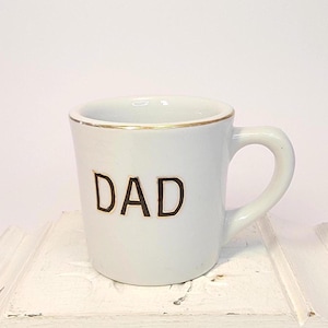 Vintage DAD Joke Cup, Funny 8oz Coffee Mug, Ceramic Porcelain, Gold Trim, ‘The Job is Never Done Until the Paperwork is Finished’ Graphics
