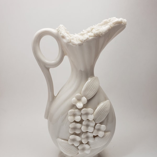 White Porcelain Vase With Raised Flowers Etsy